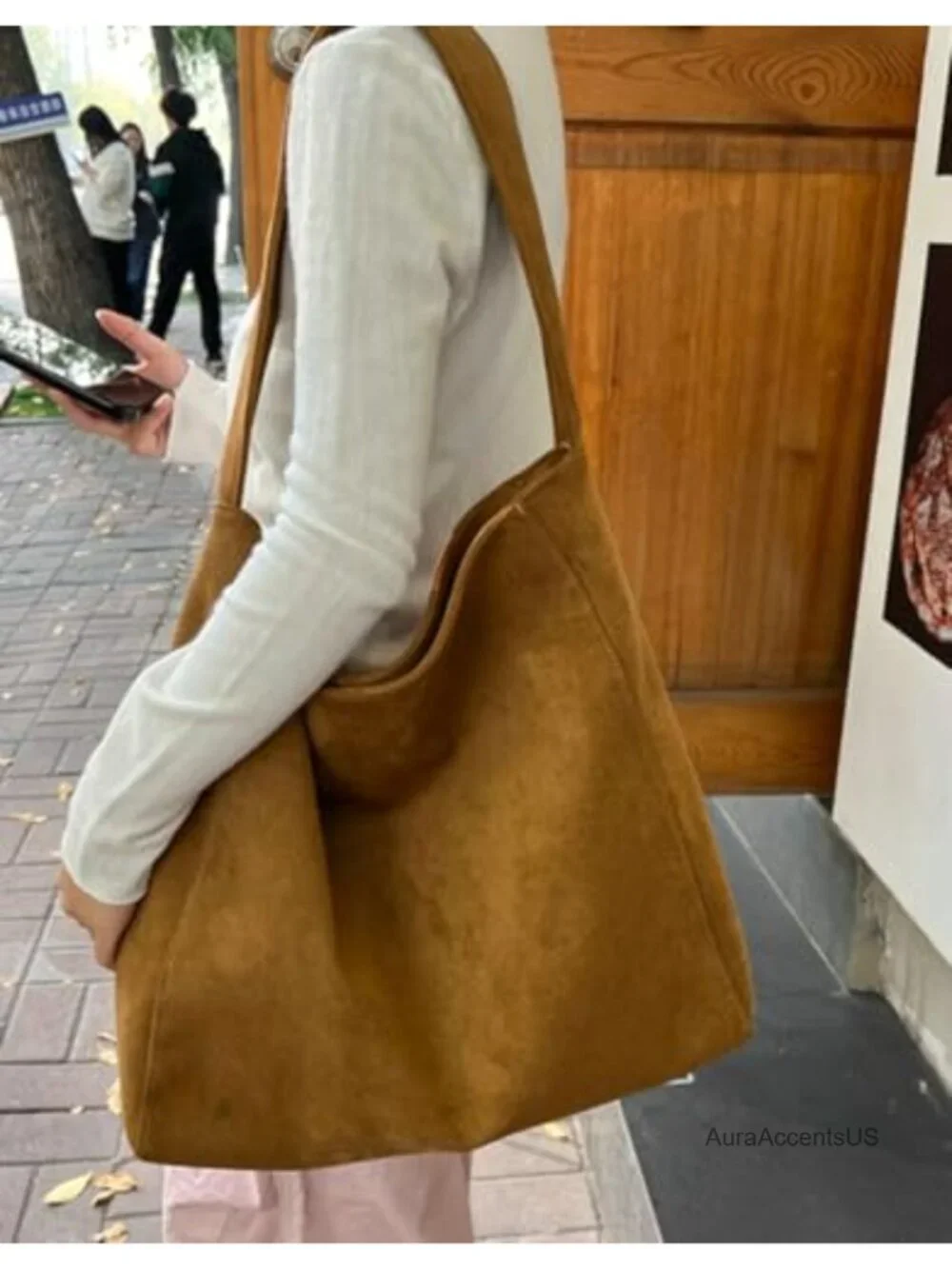 Faux Suede Hobo Bag Slouchy Shoulder Crossbody Purse Tote Handbag